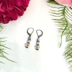 VINTAGE⚜️Freshwater Pearl & Crystal Beaded Sterling Silver Earrings